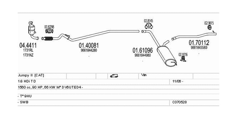 Výfukový systém CITROEN Jumpy II 1.6 1560ccm 66kw Van