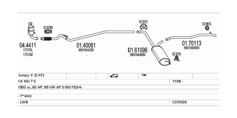 Výfukový systém CITROEN Jumpy II 1.6 1560ccm 66kw Van
