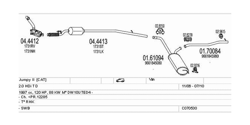 Výfukový systém CITROEN Jumpy II 2.0 1997ccm 88kw Van