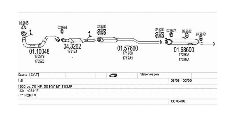 Výfukový systém CITROEN Xsara 1.4 1360ccm 55kw Stationwagon