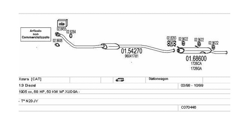 Výfukový systém CITROEN Xsara 1.9 1905ccm 50kw Stationwagon