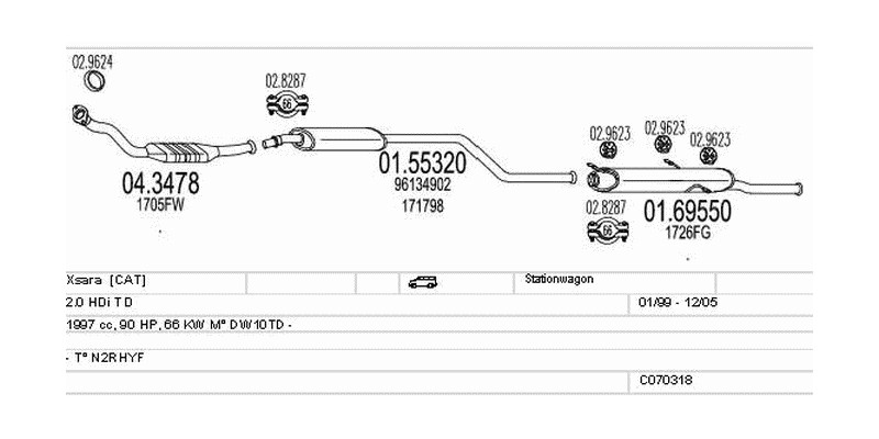 Výfukový systém CITROEN Xsara 2.0 1997ccm 66kw Stationwagon