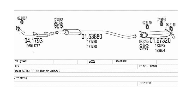 Výfukový systém CITROEN ZX 1.6 1580ccm 65kw Hatchback