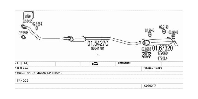 Výfukový systém CITROEN ZX 1.8 1769ccm 44kw Hatchback