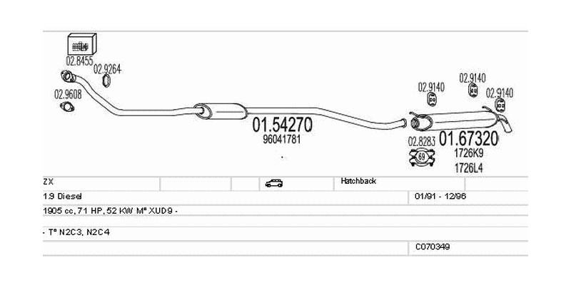 Výfukový systém CITROEN ZX 1.9 1905ccm 52kw Hatchback