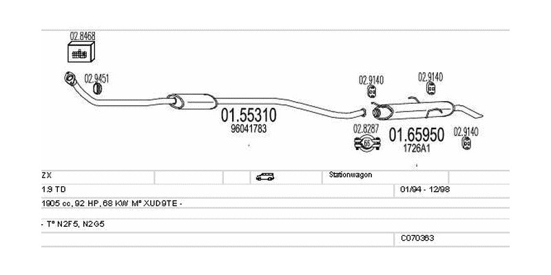 Výfukový systém CITROEN ZX 1.9 1905ccm 68kw Stationwagon