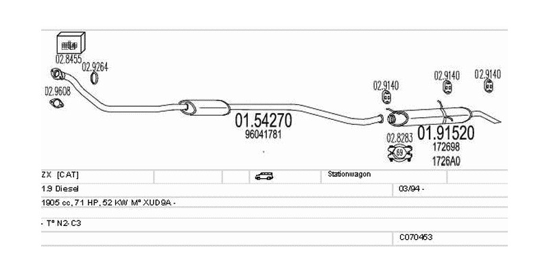 Výfukový systém CITROEN ZX 1.9 1905ccm 52kw Stationwagon