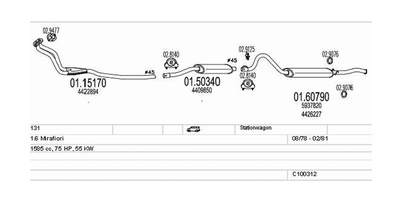 Výfukový systém FIAT 131 1.6 1585ccm 55kw Stationwagon
