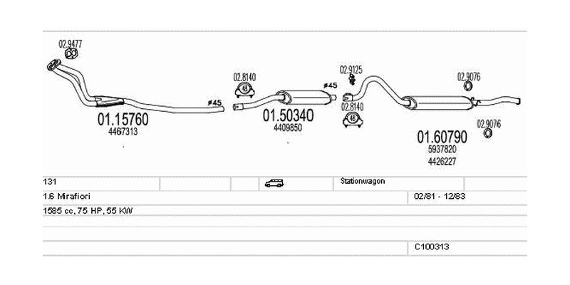 Výfukový systém FIAT 131 1.6 1585ccm 55kw Stationwagon