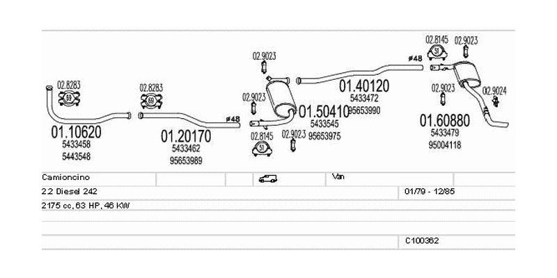 Výfukový systém FIAT Camioncino 2.2 2175ccm 46kw Van