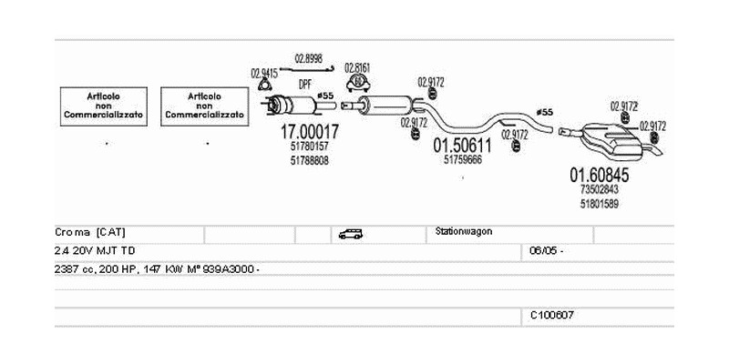 Výfukový systém FIAT Croma 2.4 2387ccm 147kw Stationwagon