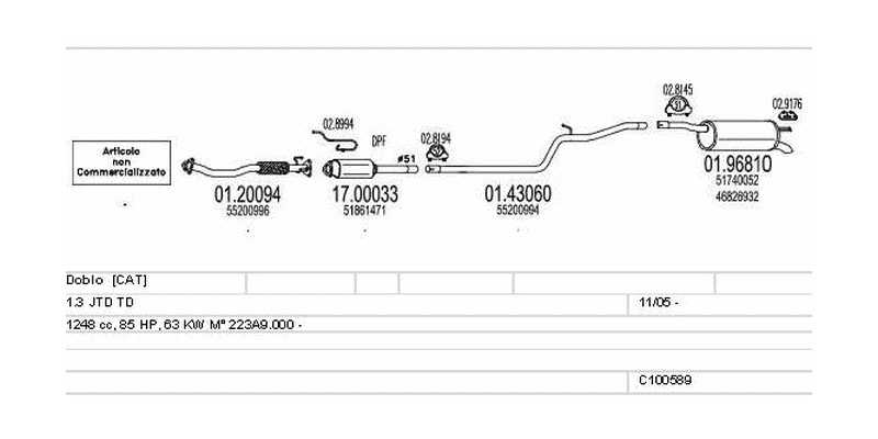 Výfukový systém FIAT Doblo 1.3 1248ccm 63kw