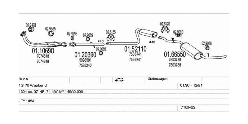 Výfukový systém FIAT Duna 1.3 1301ccm 71kw Stationwagon