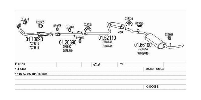 Výfukový systém FIAT Fiorino 1.1 1116ccm 40kw Van