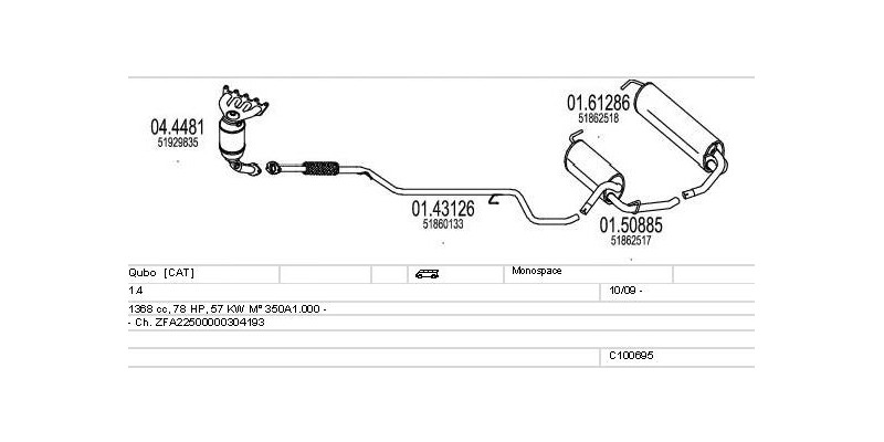 Výfukový systém FIAT Qubo 1.4 1368ccm 57kw Monospace