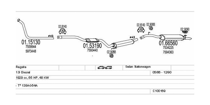 Výfukový systém FIAT Regata 1.9 1929ccm 48kw Sedan Stationwagon