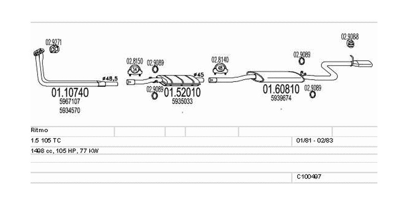 Výfukový systém FIAT Ritmo 1.5 1498ccm 77kw