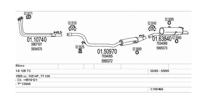 Výfukový systém FIAT Ritmo 1.6 1585ccm 77kw