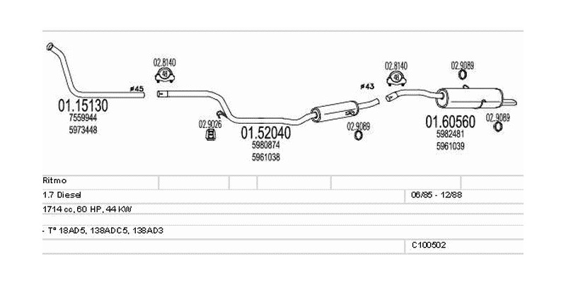 Výfukový systém FIAT Ritmo 1.7 1714ccm 44kw