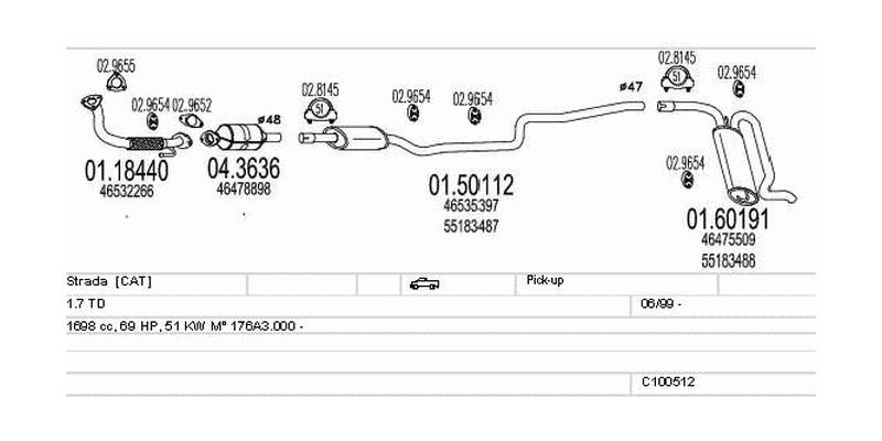 Výfukový systém FIAT Strada 1.7 1698ccm 51kw Pick-up