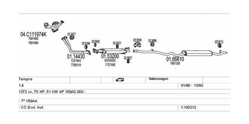 Výfukový systém FIAT Tempra 1.4 1372ccm 51kw Stationwagon