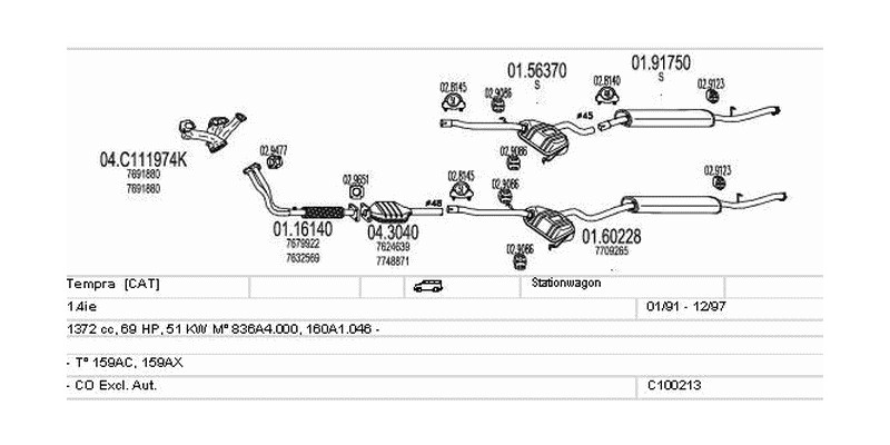 Výfukový systém FIAT Tempra 1.4 1372ccm 51kw Stationwagon