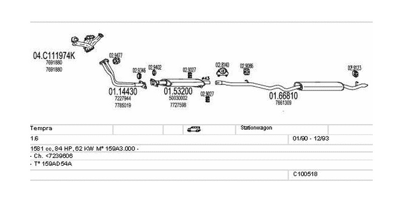 Výfukový systém FIAT Tempra 1.6 1581ccm 62kw Stationwagon