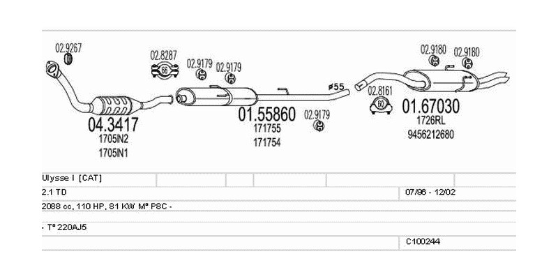 Výfukový systém FIAT Ulysse I 2.1 2088ccm 81kw