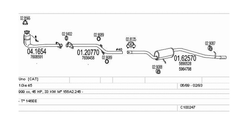 Výfukový systém FIAT Uno 1.0 999ccm 33kw