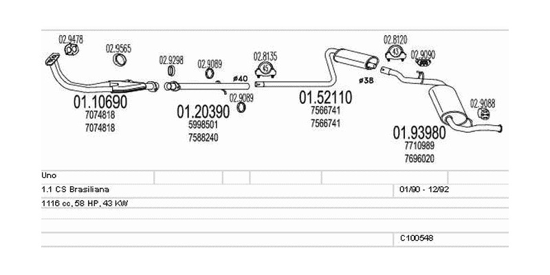 Výfukový systém FIAT Uno 1.1 1116ccm 43kw