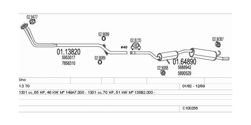 Výfukový systém FIAT Uno 1.3 1301ccm 51kw