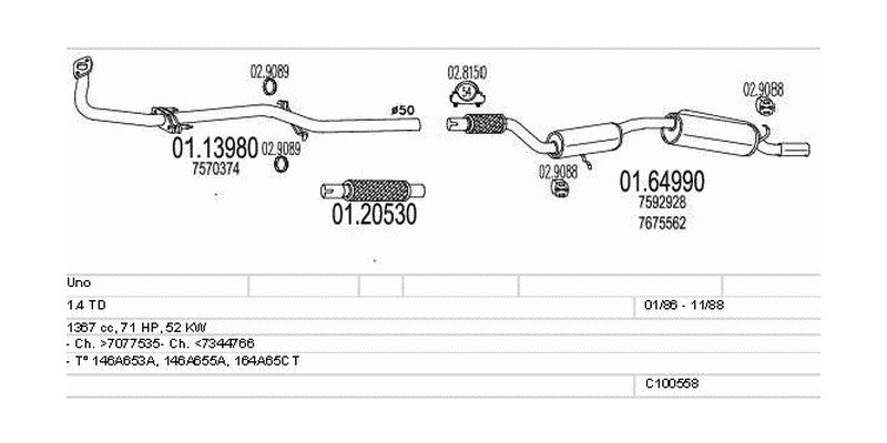 Výfukový systém FIAT Uno 1.4 1367ccm 52kw