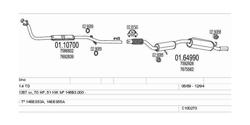 Výfukový systém FIAT Uno 1.4 1367ccm 51kw