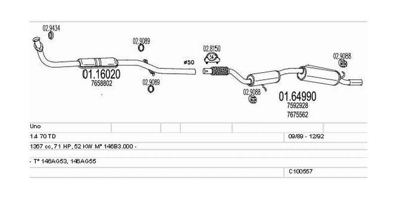 Výfukový systém FIAT Uno 1.4 1367ccm 52kw