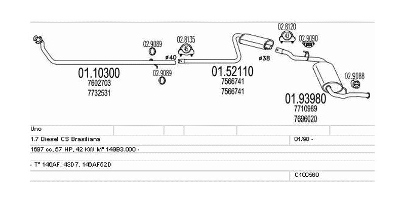 Výfukový systém FIAT Uno 1.7 1697ccm 42kw
