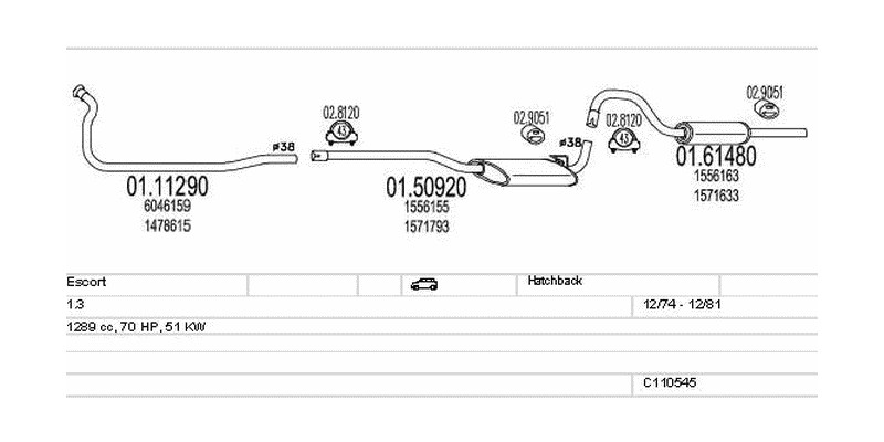 Výfukový systém FORD Escort 1.3 1289ccm 51kw Hatchback