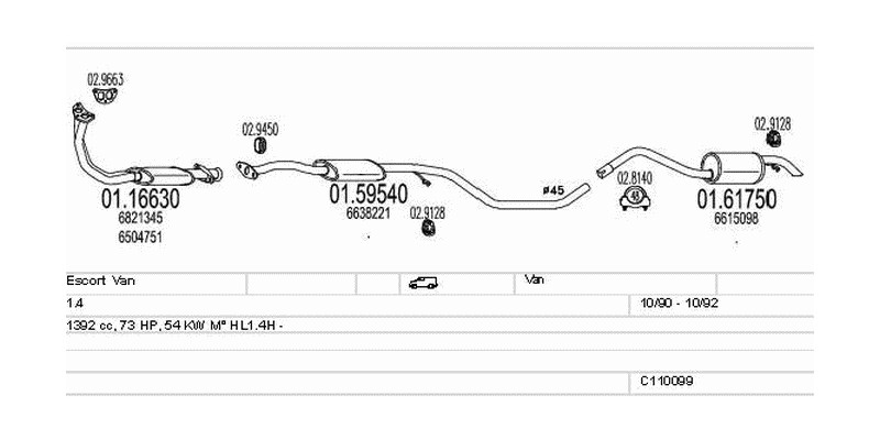 Výfukový systém FORD Escort Van 1.4 1392ccm 54kw Van