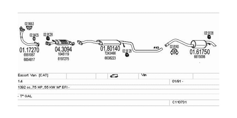 Výfukový systém FORD Escort Van 1.4 1392ccm 55kw Van