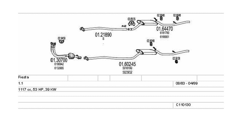 Výfukový systém FORD Fiesta 1.1 1117ccm 39kw