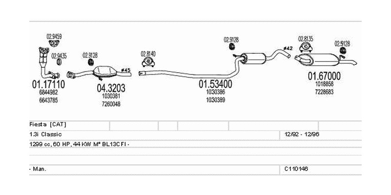 Výfukový systém FORD Fiesta 1.3 1299ccm 44kw