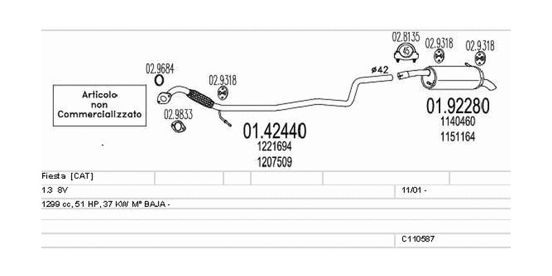 Výfukový systém FORD Fiesta 1.3 1299ccm 44kw