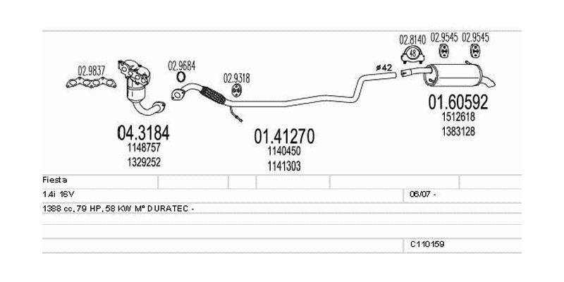 Výfukový systém FORD Fiesta 1.4 1388ccm 58kw