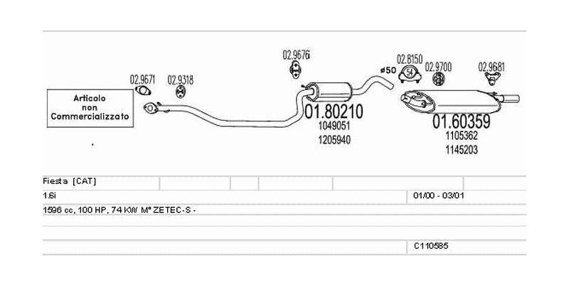 Výfukový systém FORD Fiesta 1.6 1596ccm 74kw