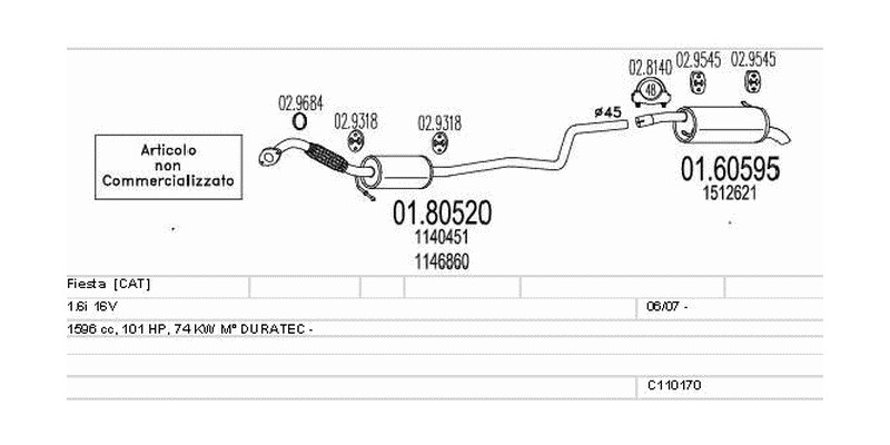 Výfukový systém FORD Fiesta 1.6 1596ccm 74kw