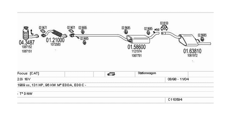 Výfukový systém FORD Focus 2.0 1989ccm 96kw Stationwagon