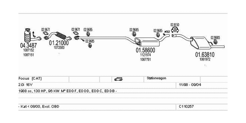 Výfukový systém FORD Focus 2.0 1988ccm 96kw Stationwagon