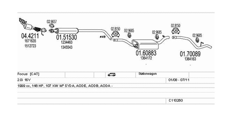 Výfukový systém FORD Focus 2.0 1999ccm 107kw Stationwagon