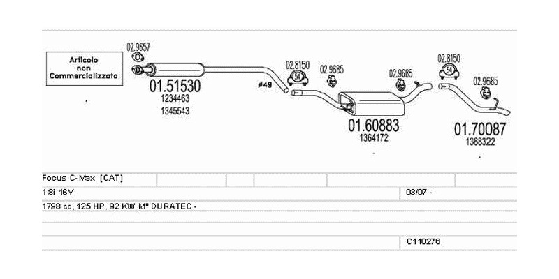 Výfukový systém FORD Focus C-Max 1.8 1798ccm 92kw