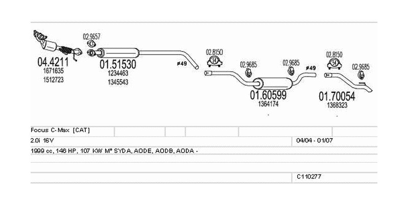 Výfukový systém FORD Focus C-Max 2.0 1999ccm 107kw