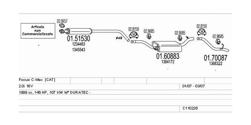 Výfukový systém FORD Focus C-Max 2.0 1999ccm 107kw